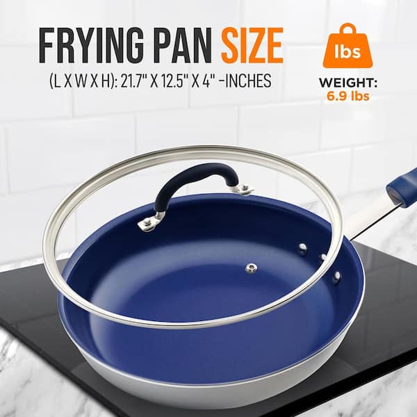 NutriChef 12 in. Ceramic Non-stick Large Frying Pan in Blue NCFRYP12 - The  Home Depot