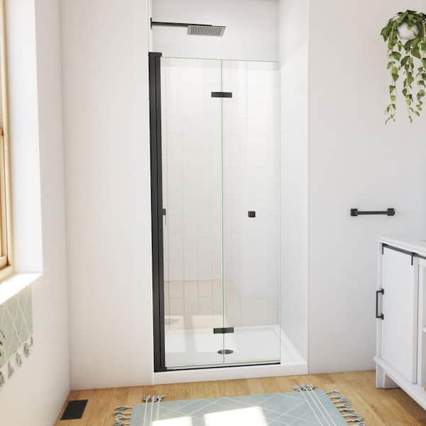 DreamLine 32 in. L x 32 in. W x 76 3/4 in. H Center Drain Alcove Shower Stall Kit in Matte Black