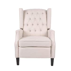 Keating Traditional Tufted Back Light Beige Tweed Fabric Wingback Recliner