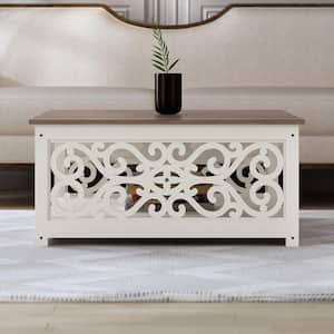 Nagata 34.9 in. Ivory with Knotty Oak Square Wood Top Coffee Table