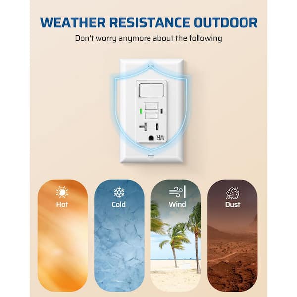 White 20A GFCI Switch Outlet Combo, Tamper-Resistant, Weather Resistant, Self-Test with LED Indicator