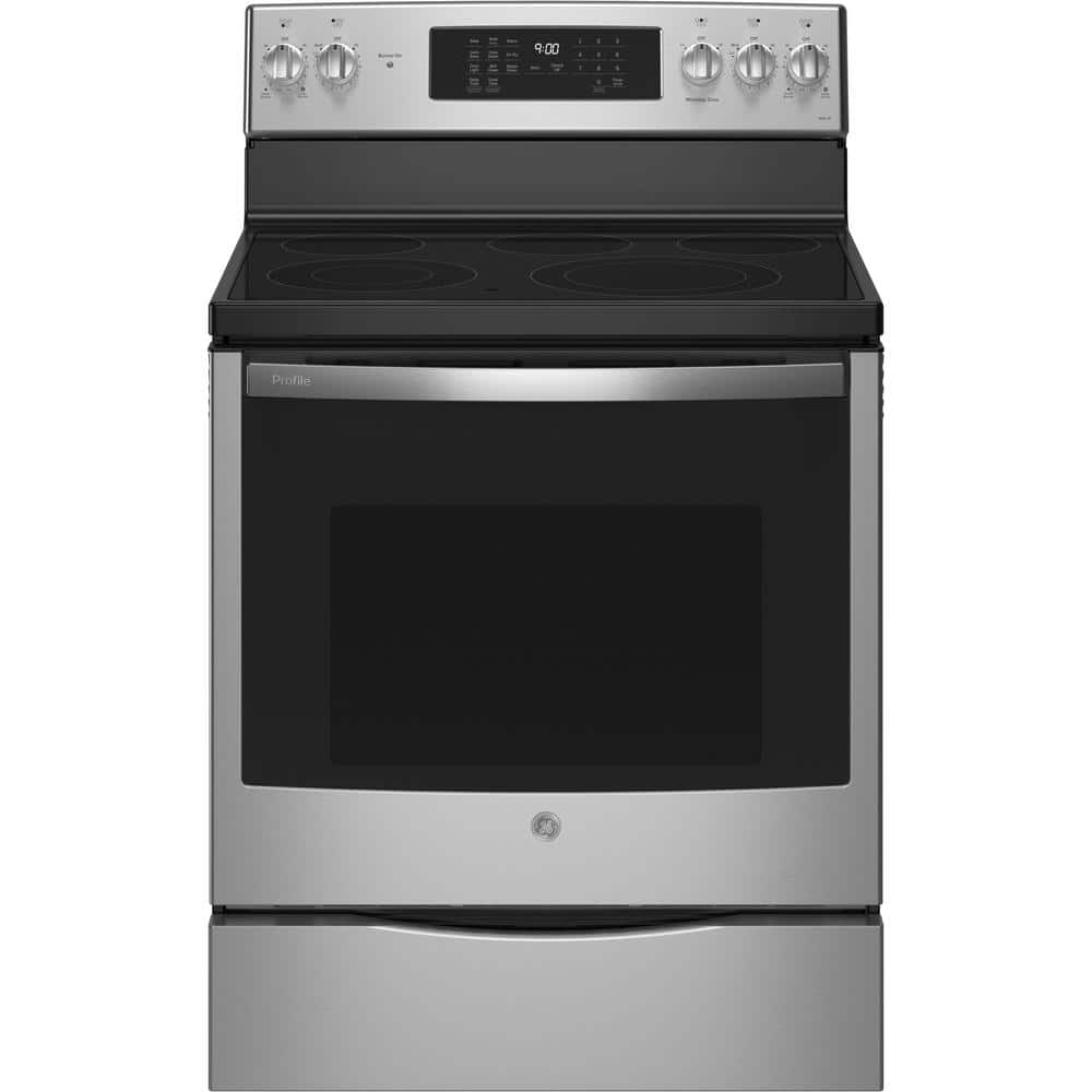 Profile 30 in. 5 Burner Element Free-Standing Electric Convection Range in Fingerprint Resistant Stainless w/ Air Fry -  PB900YVFS