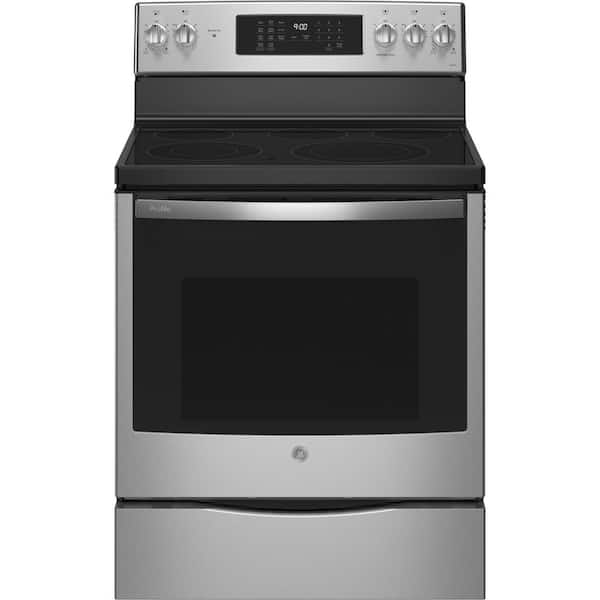 GE Profile 30 in. 5 Burner Element Free-Standing Electric Convection Range in Fingerprint Resistant Stainless w/ Air Fry
