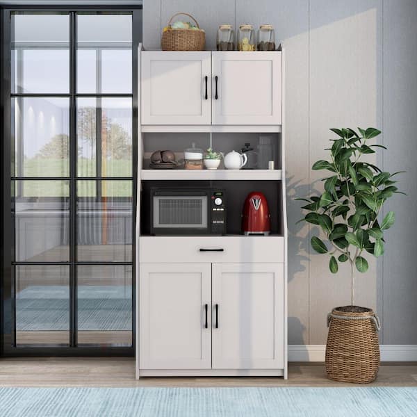 URTR Antique White Wood 31.5 in. Kitchen Food Pantry Cabinet with Glass  Doors and Adjustable Shelves, Tall Storage Cabinet T-02020-A - The Home  Depot