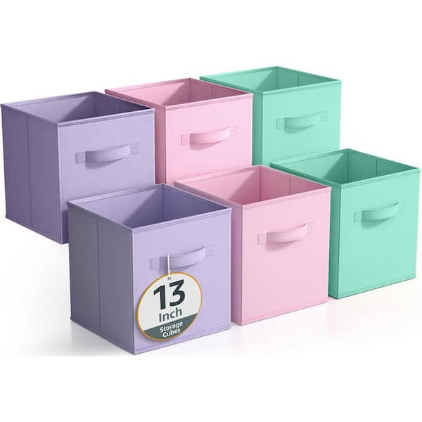 Large Storage Bins, Foldable Organizer Cubes with Handle, Multicolored 13 in. x 13 in. Fabric Decorative Basket Set of 6