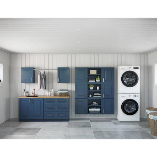 MILL'S PRIDE Greenwich Valencia Blue Plywood Shaker Stock Ready to Assemble Kitchen-Laundry Cabinet Kit 24 in. x 78 in. x 140 in.