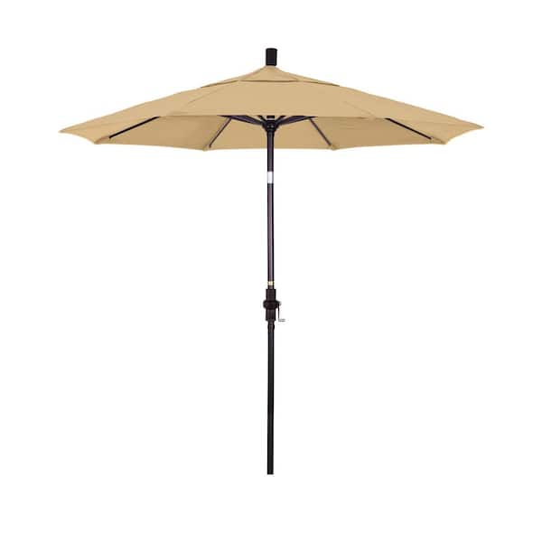 California Umbrella 7.5 ft. Bronze Aluminum Market Patio Umbrella Collar Tilt Crank Lift in Champagne Olefin