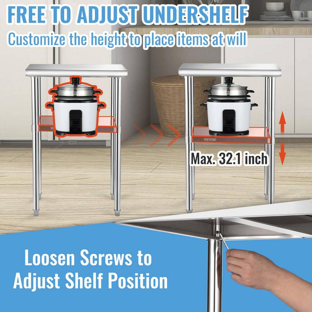 VEVOR 36" Stainless Steel Prep Table with Adjustable Undershelf