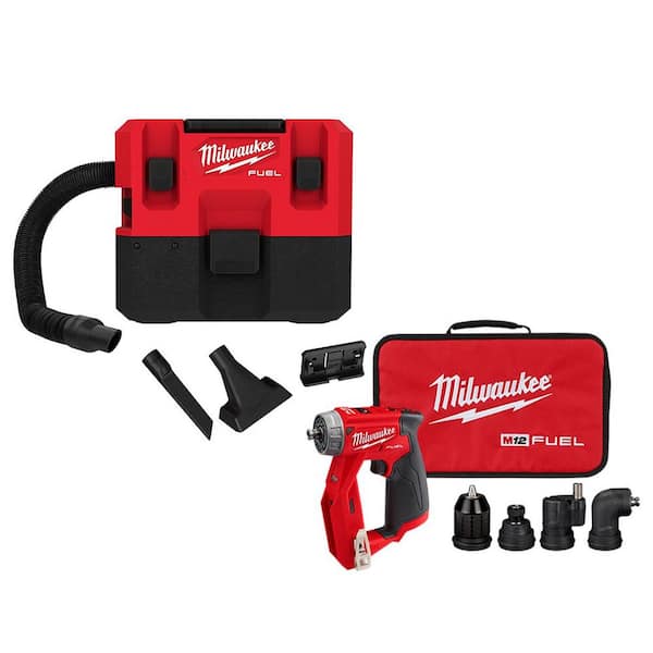 Milwaukee M12 FUEL 12-Volt Lithium-Ion Cordless 1.6 Gal. Wet/Dry Vacuum and 4-in-1 Installation 3/8 in. Drill Driver (2-Tool)