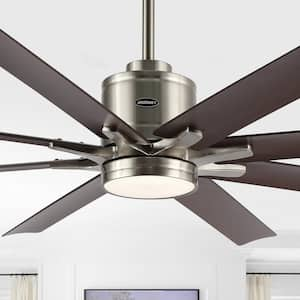 Octo 66 in. Integrated LED Light Indoor Nickel/Neutral Brown Ceiling Fan w/1-Light Iron/Plastic MobileApp/Remote 6-Speed