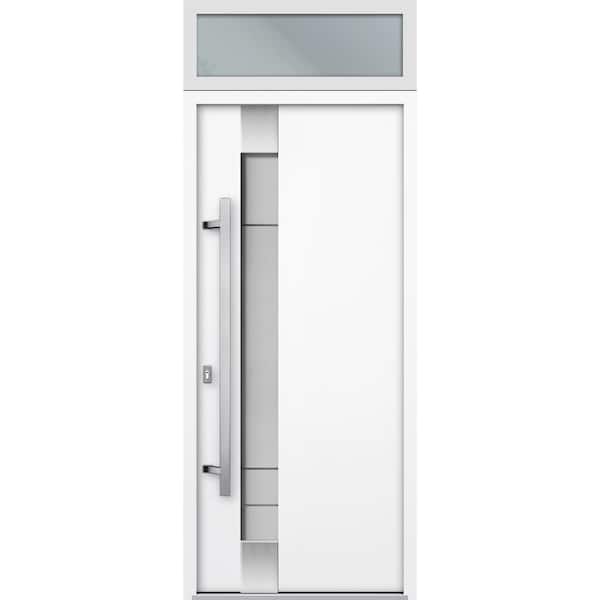 VDOMDOORS 1713 36 in. x 96 in. Right-hand/Inswing Frosted Glass White Enamel Steel Prehung Front Door with Hardware