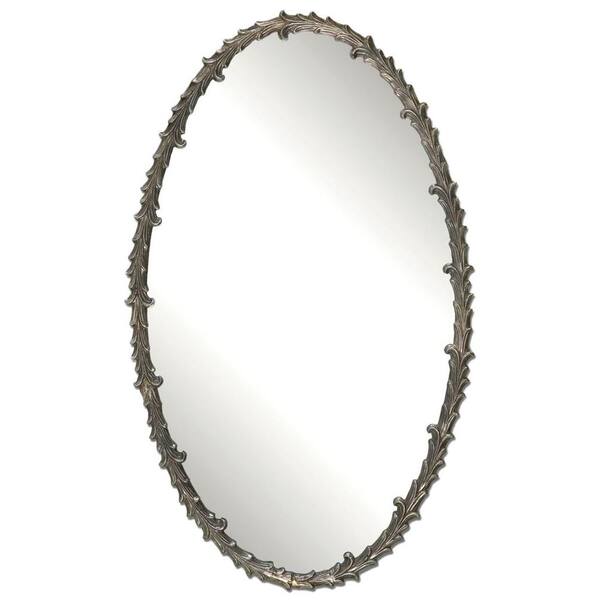 Global Direct 34 in. x 20.5 in. Silver Leaf Oval Framed Mirror