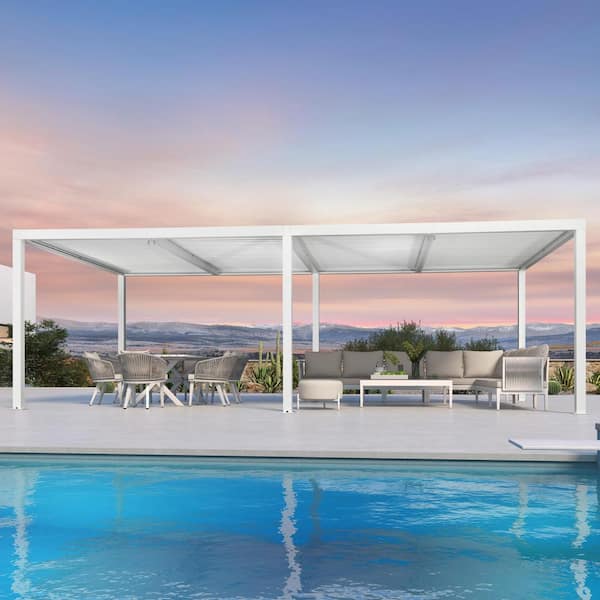 PURPLE LEAF 12 ft. x 24 ft. White Aluminum Frame Outdoor Patio Louvered Pergola Gazebo with Adjustable Sunshade Rainproof Roofs