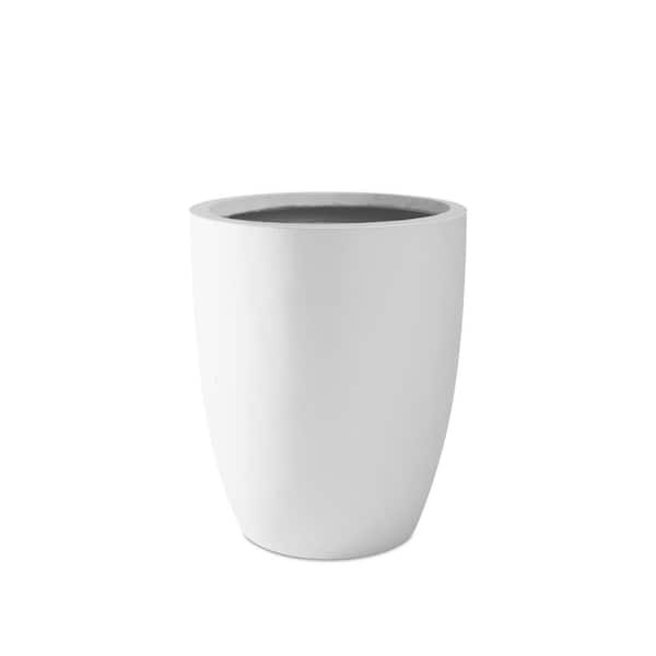 null 13.78 in. x 18.11 in. Round Pure White Lightweight Concrete and Weather Resistant Fiberglass Planter with Drainage Hole