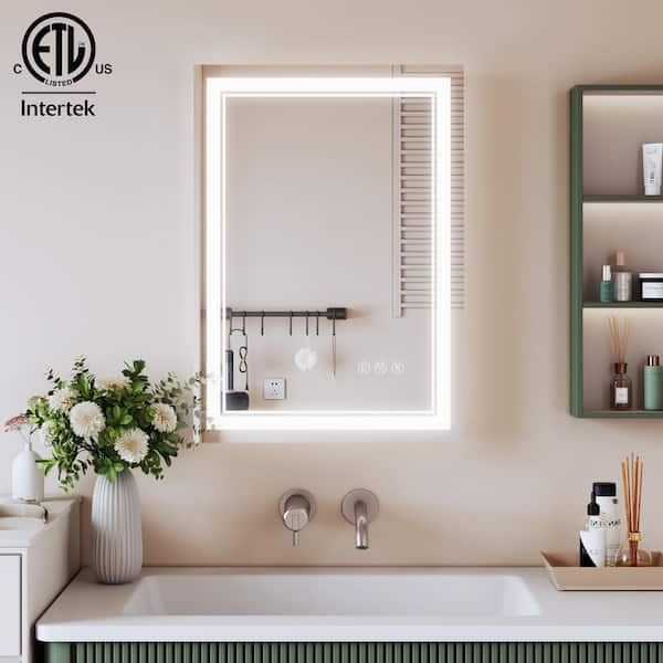 20 in. W x 28 in. H Modern Rectangular Frameless LED Lighted Anti-Fog Wall Bathroom Vanity Mirror in Tempered Glass