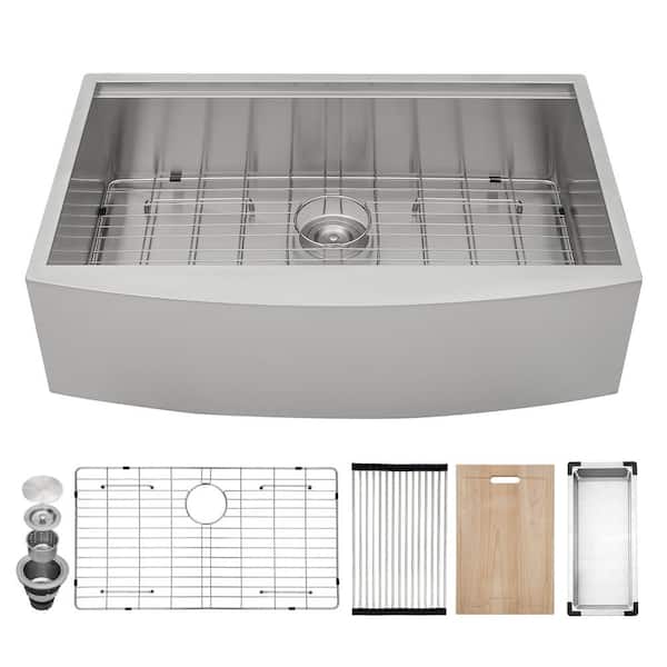 Logmey 18 Gauge Stainless Steel 33 in.Single Bowl Farmhouse Apron Workstation Kitchen Sink With Strainer and Bottom Grid