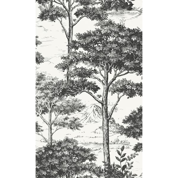 Walls Republic Black Tropical Foliage Trees 57 sq. ft. Non-Woven Textured Non-pasted Double Roll Wallpaper R7958