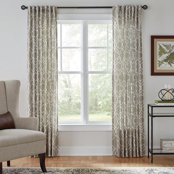 72 in. - 144 in. Telescoping 1 in. Single Curtain Rod Kit in Matte Black with Round Cage Finials