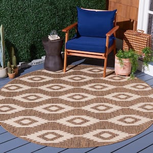 Beach House Cream/Beige 7 ft. x 7 ft. Round Southwestern Aztec Indoor/Outdoor Area Rug