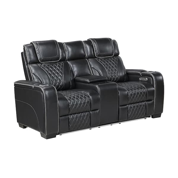 Lazzara Cassian 72 in. W Black Leather 2-Seater Power Double