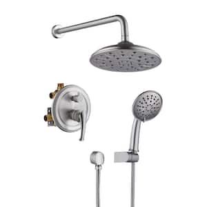 3-Spray Wall Mount Handheld Shower Head 360° Rotating Shower Head 1.8 GPM Anti-scald Valve in Brushed Nickel