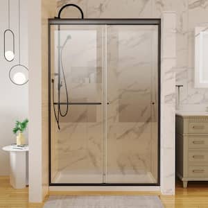 48 in. W x 72 in. H Sliding Semi-Frameless Shower Door in Matte Black Finish with Clear Glass