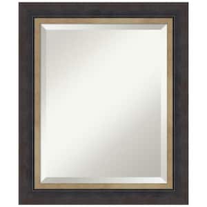 Hammered Charcoal Tan 20.75 in. x 24.75 in. Beveled Casual Rectangle Wood Framed Bathroom Wall Mirror in Black