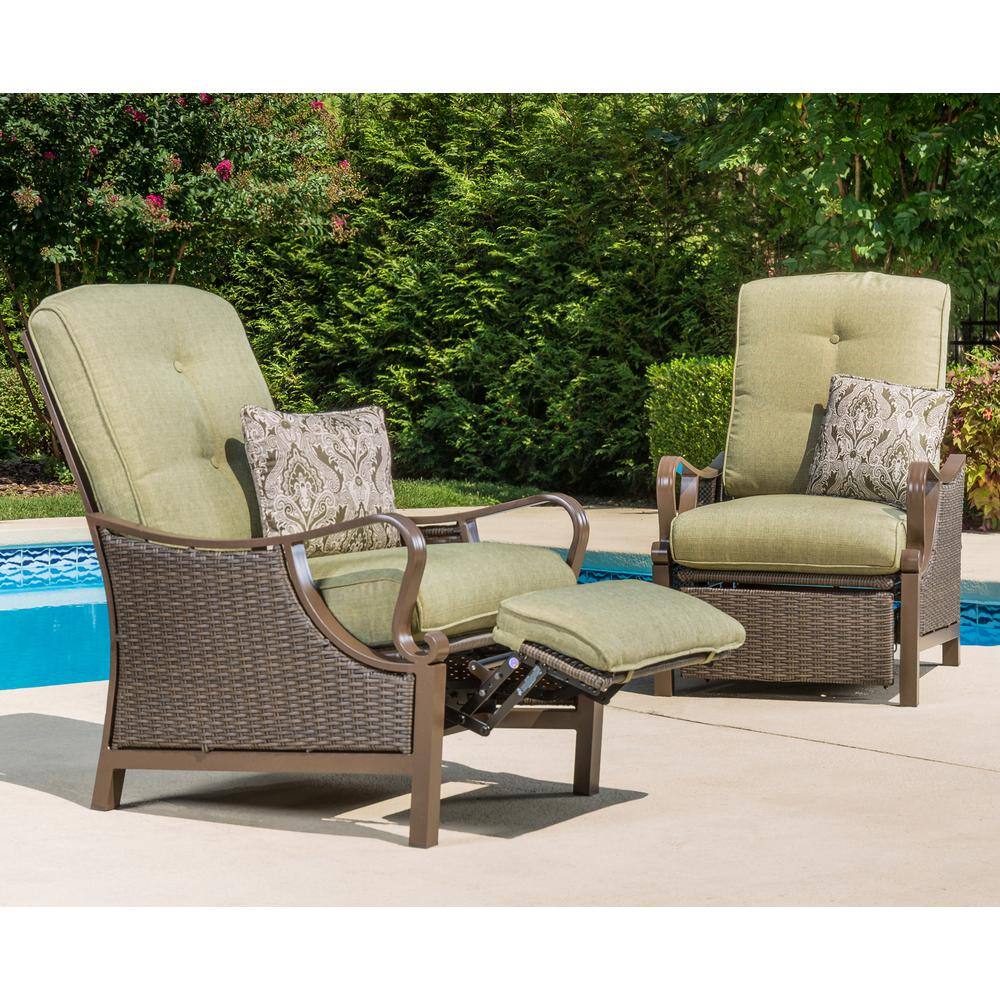 Ventura Green Cushioned Steel and Wicker Reclining Lounge Chair
