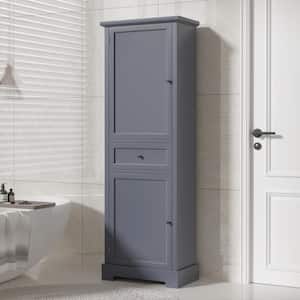 22.24 in. W x 11.81 in. D x 65.15 in. H Gray MDF Anti-Toppling Freestanding Bathroom Linen Cabinet with 2-Doors