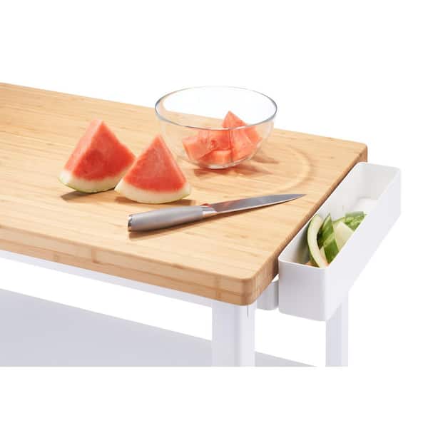 TRINITY 32 in. Bamboo Top Kitchen Cart W/Side Rack White TSCPWH