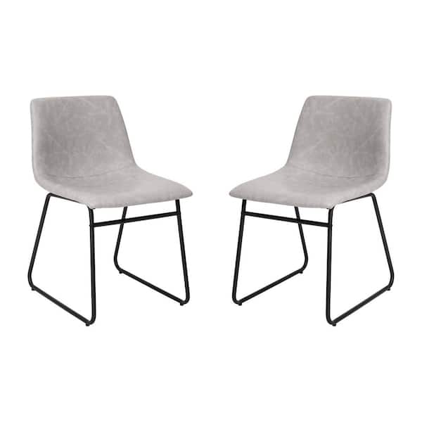 Light Gray Faux Leather/Black Frame Faux Leather Dining Chair (2-Pack)