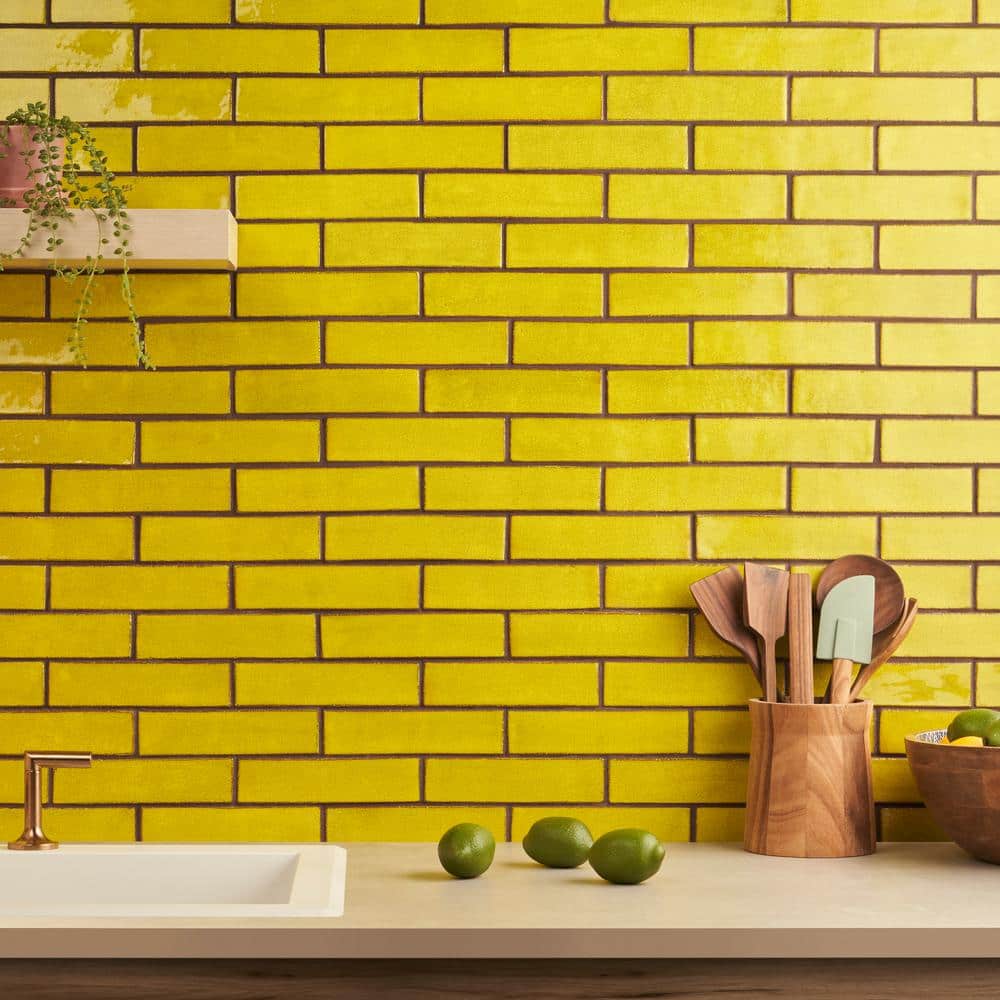 Orion 2" x 8" Yellow Glossy Ceramic Subway Tile