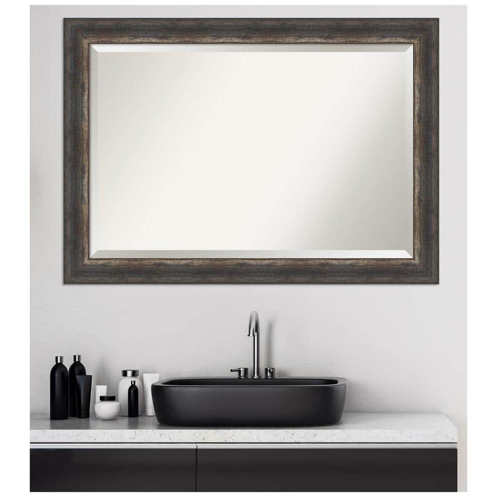 Bark Rustic Char Beveled Wall Mirror 41x29 in Bronze and Silver