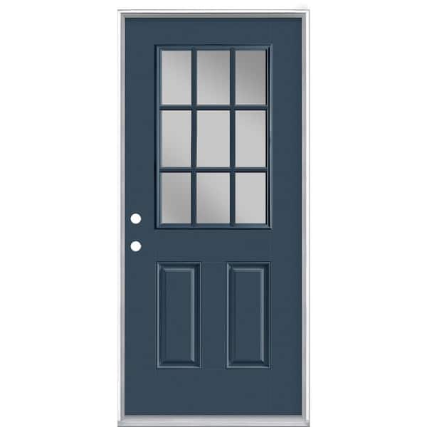 Masonite 36 in. x 80 in. 9 Lite Night Tide Right-Hand Inswing Painted Smooth Fiberglass Prehung Front Exterior Door, Vinyl Frame