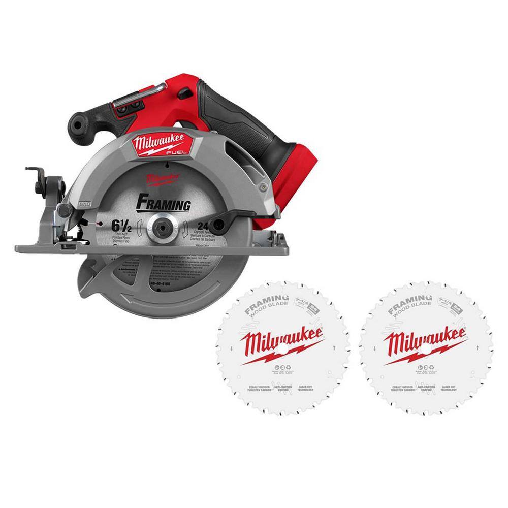 M18 FUEL 18V Lithium-Ion Brushless Cordless 6-1/2 in. Circular Saw (Tool-Only) w 24-Tooth Framing Circ Saw Blade(2-Pk) -  Milwaukee