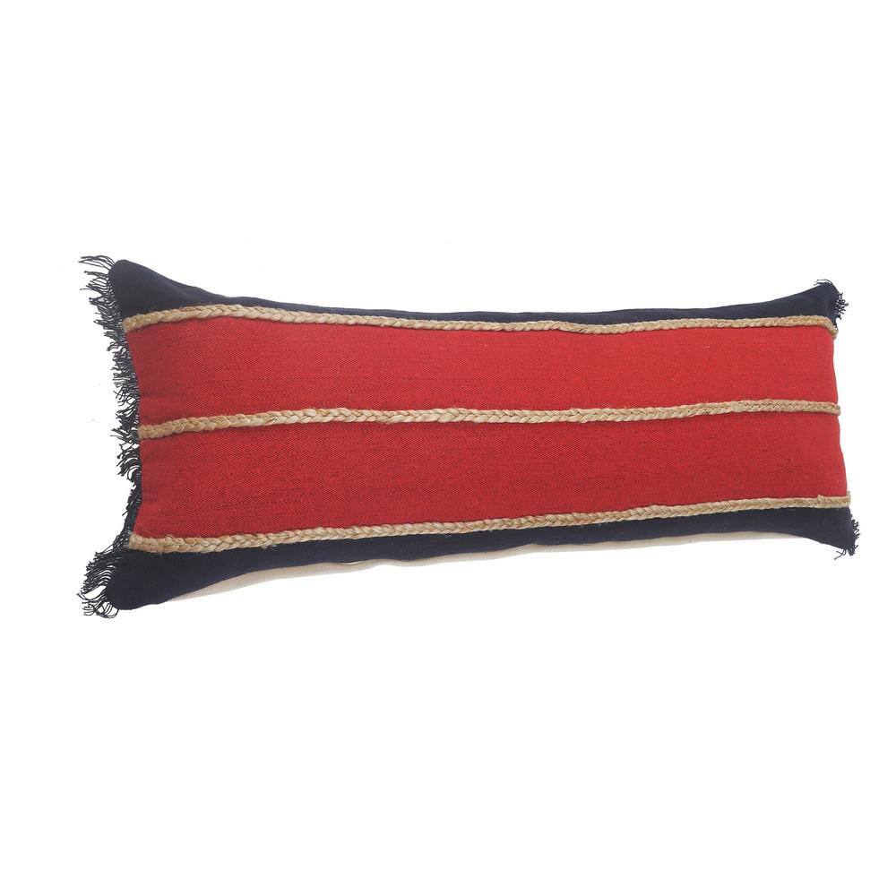 Americana Striped Jute Braided Lumbar Pillow, Red/Navy, 36" x 14"