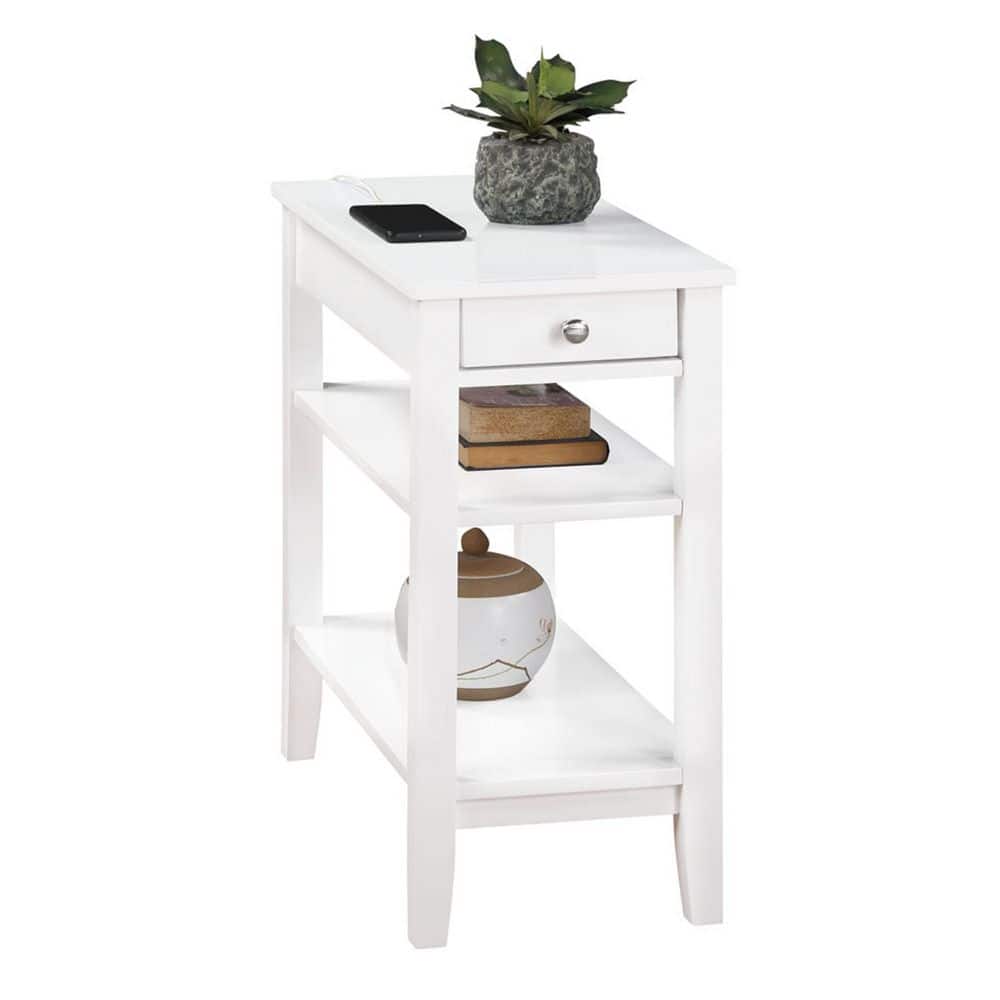 White Wood and Metal Chairside End Table with Storage