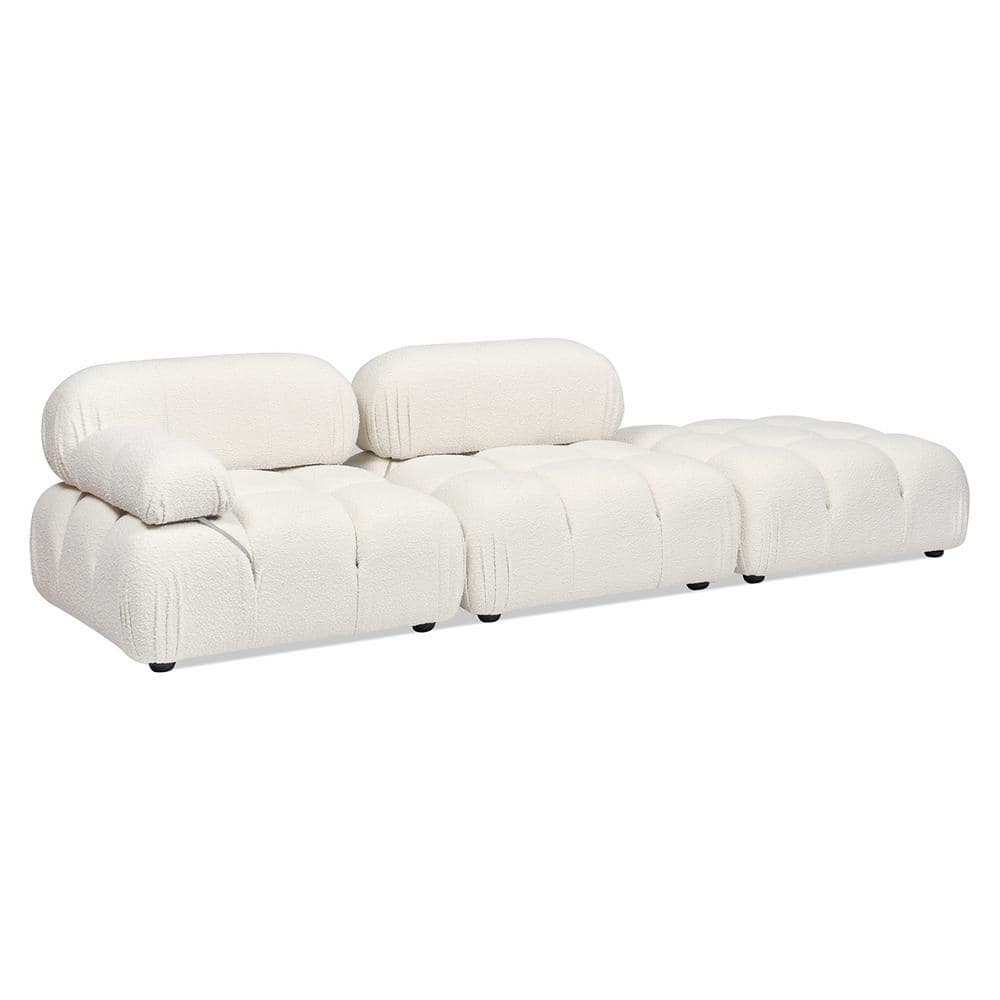 Marcel 109.5" Bubble Modular Modern Chaise Single Arm 3-Piece Sofa, Ivory White Boucle