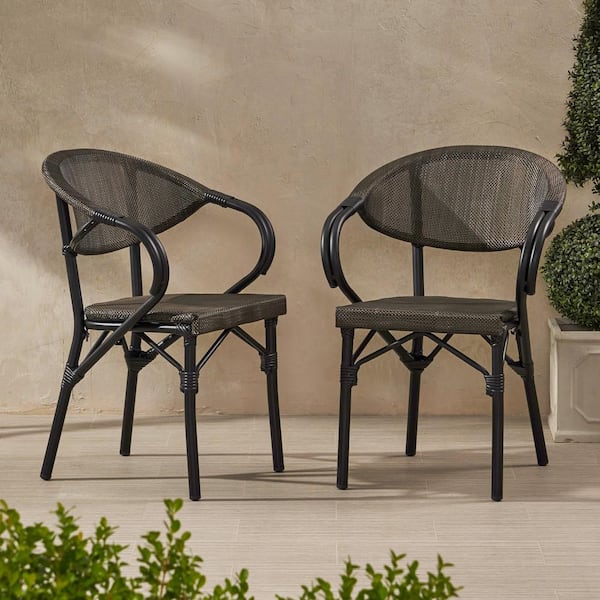 Noble House Meaux Black Mesh Metal, Black Iron Outdoor Dining Chairs