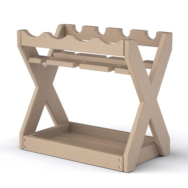 Tileon 4-Bottle Brown Wood HDPE Countertop Wine Rack with Cup Holders