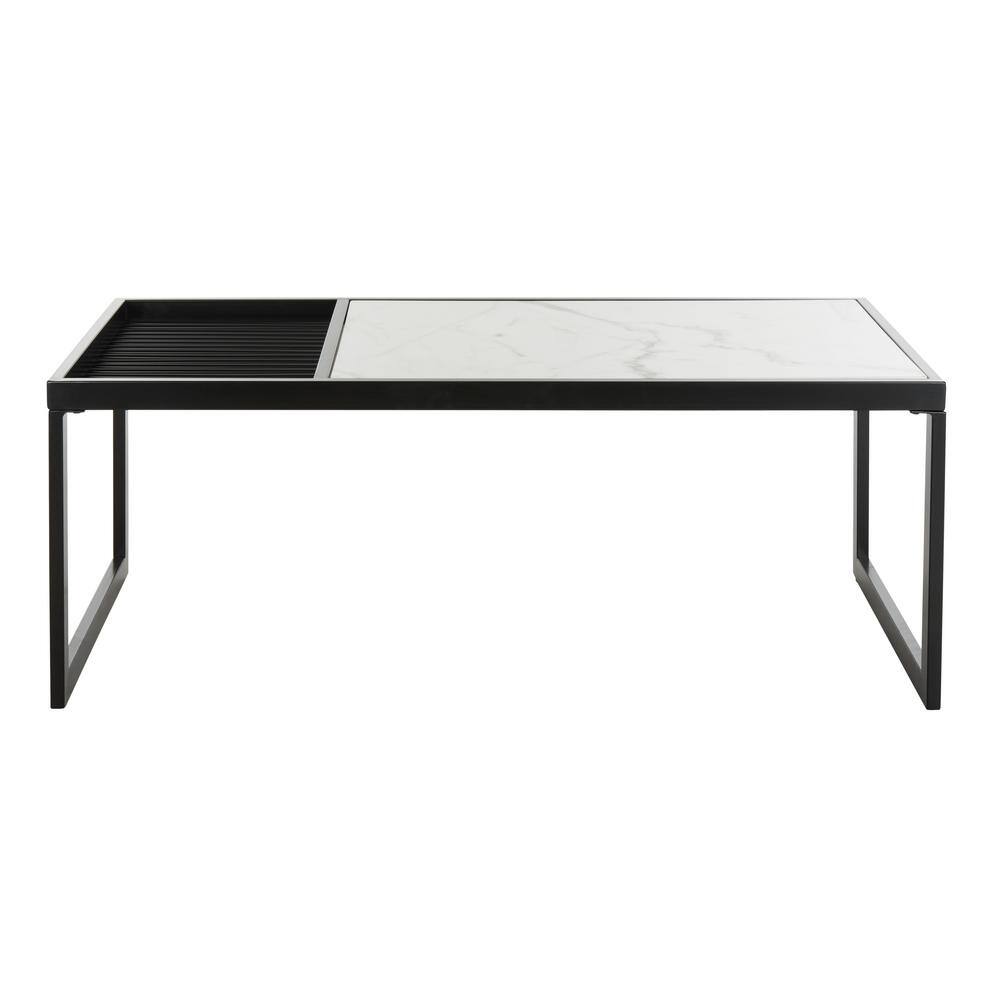 Modern Rectangular Black and White Marble Wood Cocktail Table