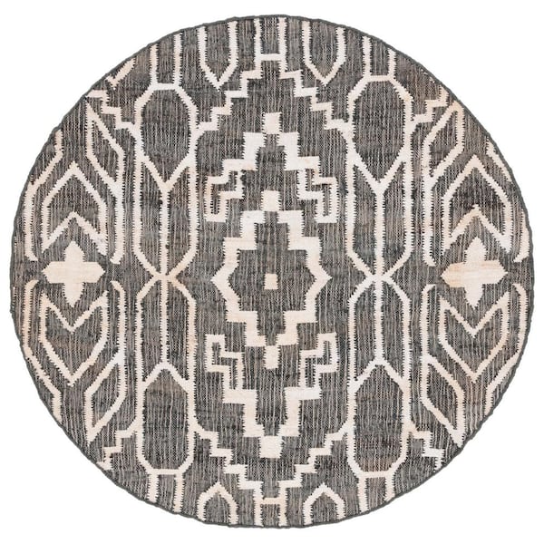 SAFAVIEH Natural Fiber Black/Ivory 6 ft. x 6 ft. Modern Geometric Round Area Rug