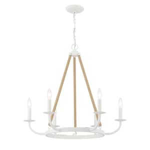 Lanton 6-Light Sand White with Natural Rope Chandelier