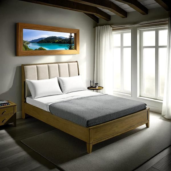 Benjara Heon Brown and Ivory Pine Wood Frame Queen Platform Bed with Panel Headboard