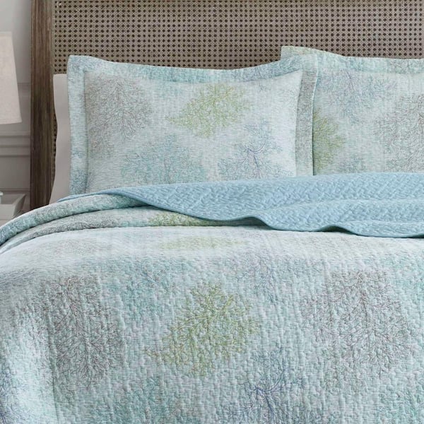 Laura Ashley Saltwater 3-Piece Blue Geometric Cotton King Quilt