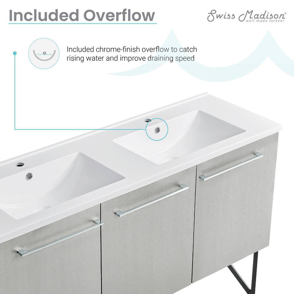 Annecy 60" Double Gray Freestanding Bathroom Vanity with Ceramic Top