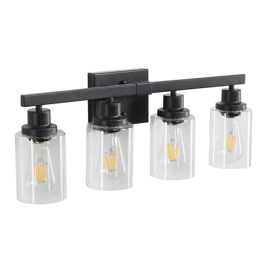 24.2 in. Farmhouse 4-Light Black Bathroom Vanity Light Vintage Wall Light with Clear Glass Shade, Bulbs Not Included price history on PriceWatchPro