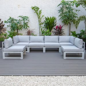 Chelsea 6-Piece Weathered Grey Aluminum Outdoor Patio Sectional with Light Grey Cushions
