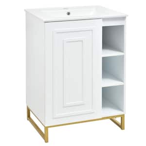 24 in. W x 18 in. D x 34 in. H Single Sink Bath Vanity in White with White Ceramic Top