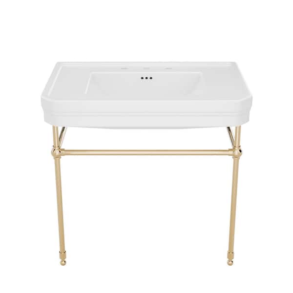 Valencia 31 in. W x 33 in. H Console Sink, 8 in. Faucet Drilling, Polished Brass